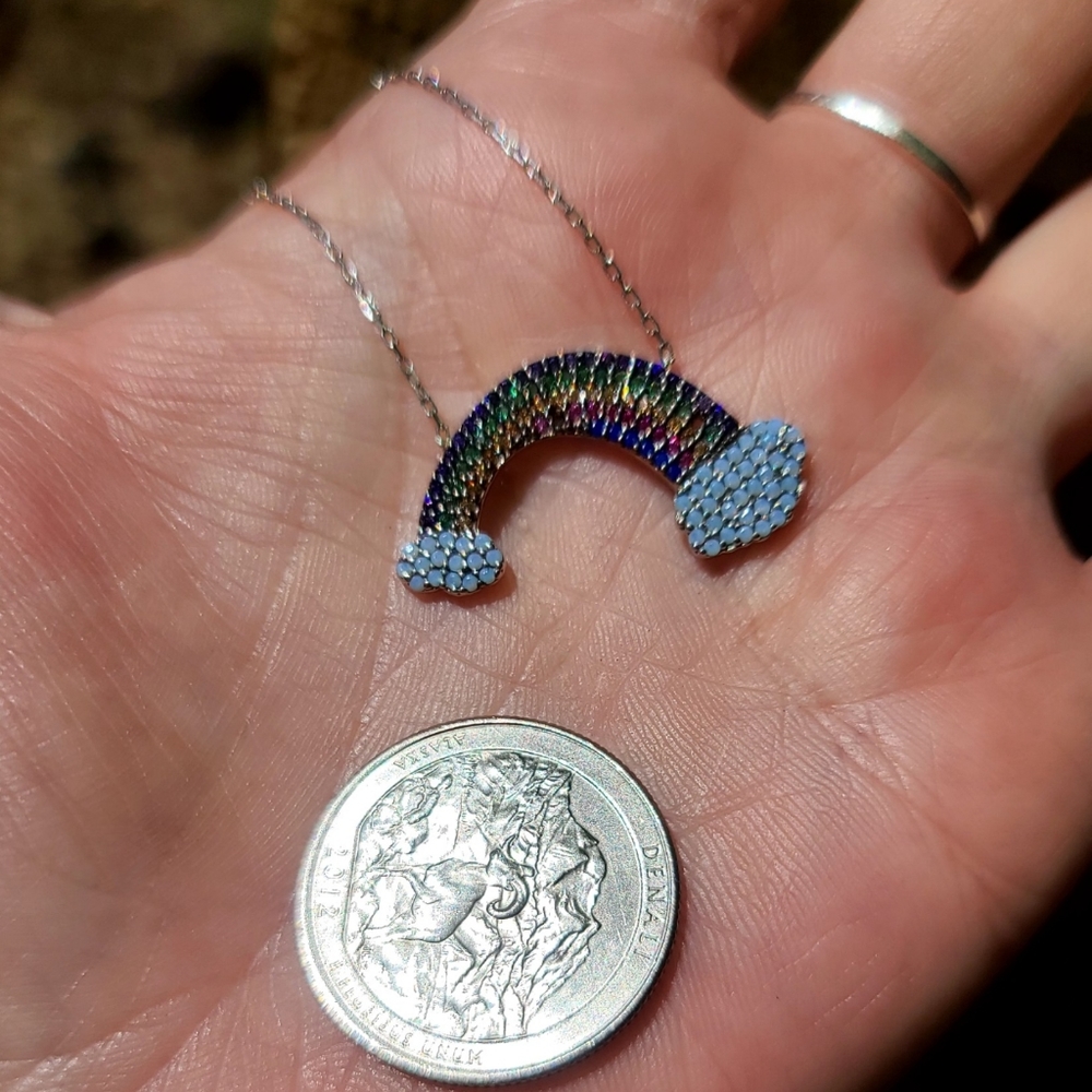 Opal Cloud Multi Gem Rainbow Sterling Necklace - image 2